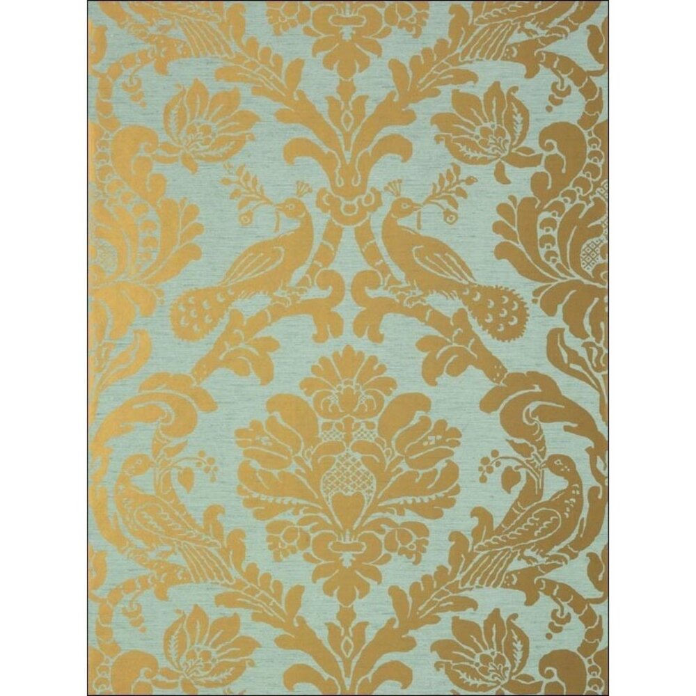 Thibaut Wallpaper Passaro T-89137 Double roll 27"x9 Damask Metallic Gold Aqua